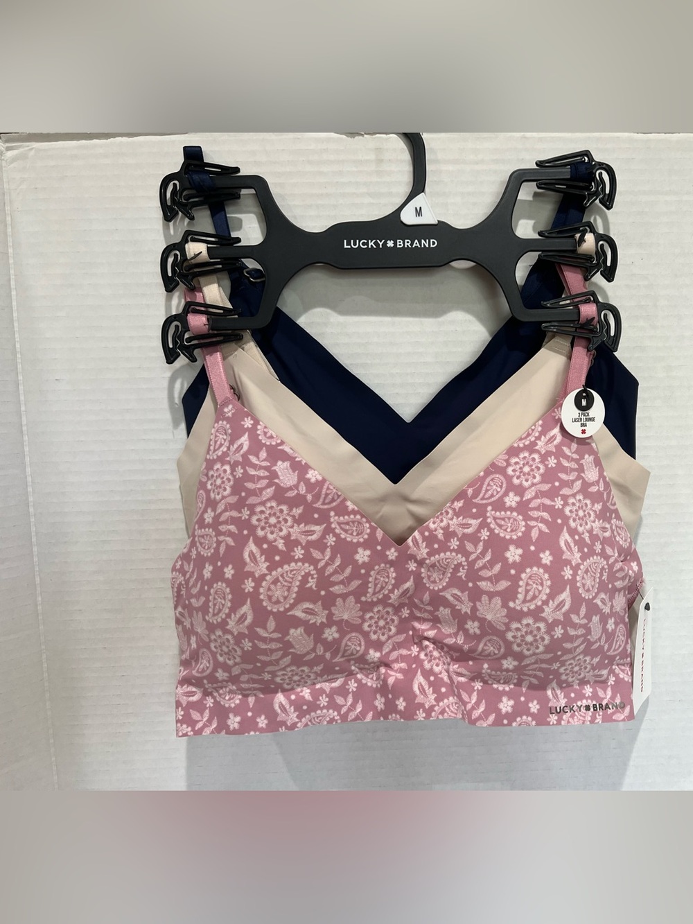 3-Pack LUCKY BRAND Laser Cut Lounge Bras w/Removable Pads Multicolor MEDIUM NEW